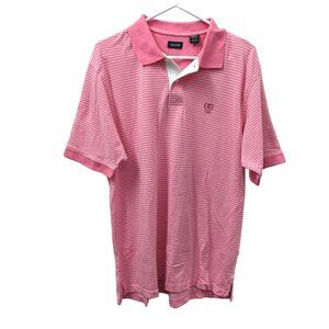 IZOD Pink White Stripe Short Sleeve Coastal Prep Feeder Pique Polo Shirt Large L